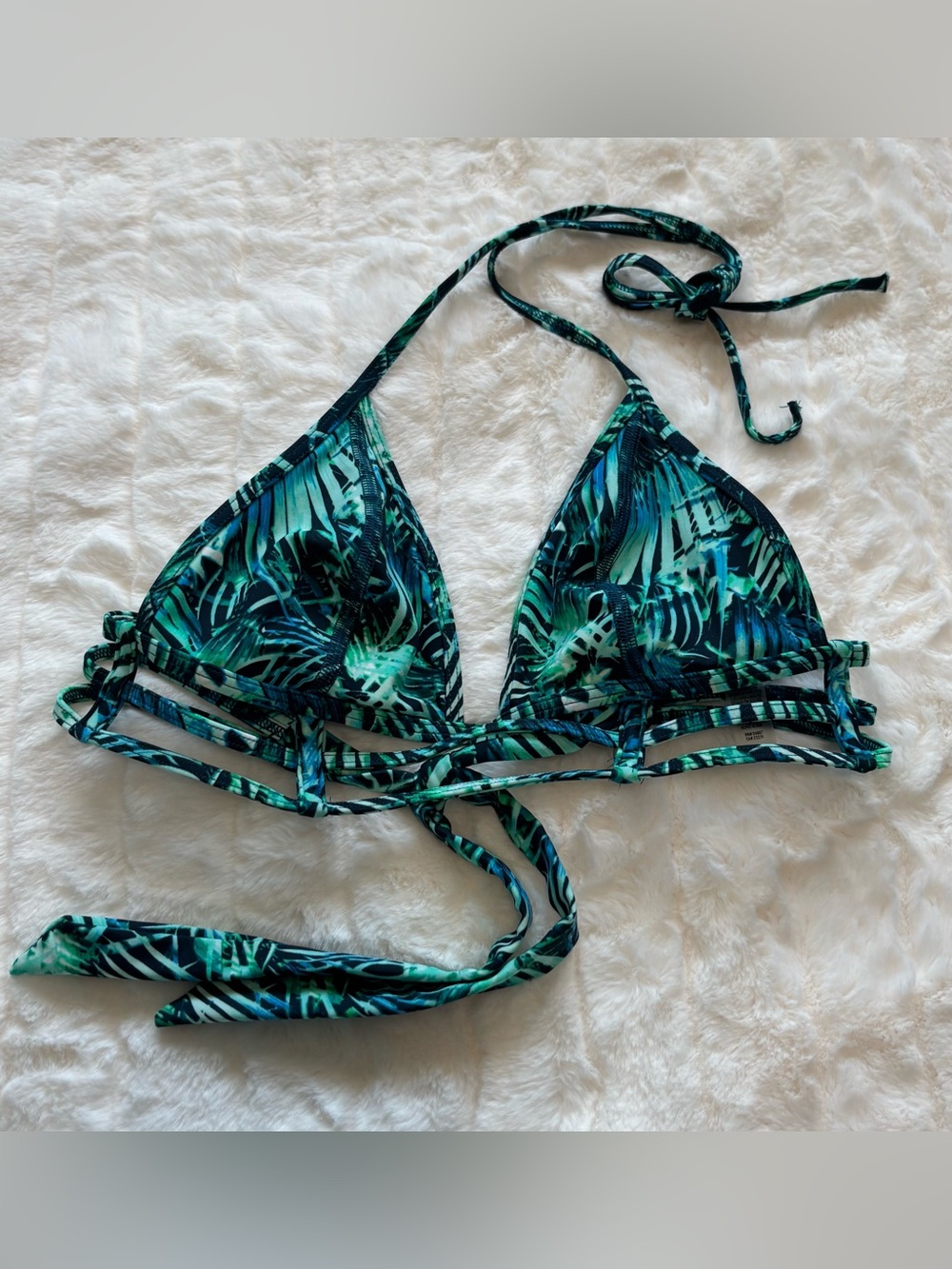 PINK Victoria's Secret Green and Teal Tropical Triangle Bikini Top